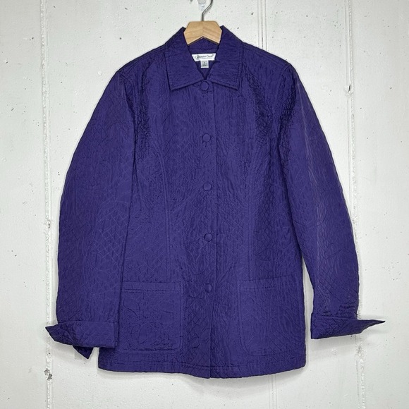 Coldwater Creek Sz S Purple 100%‎ Silk Button Up Quilted Barn Jacket Cottagecore - Picture 3 of 6